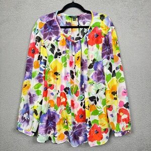 Lauren Ralph Lauren Top Women 3X Multicolor Floral Sheer Bloomcore Office Career